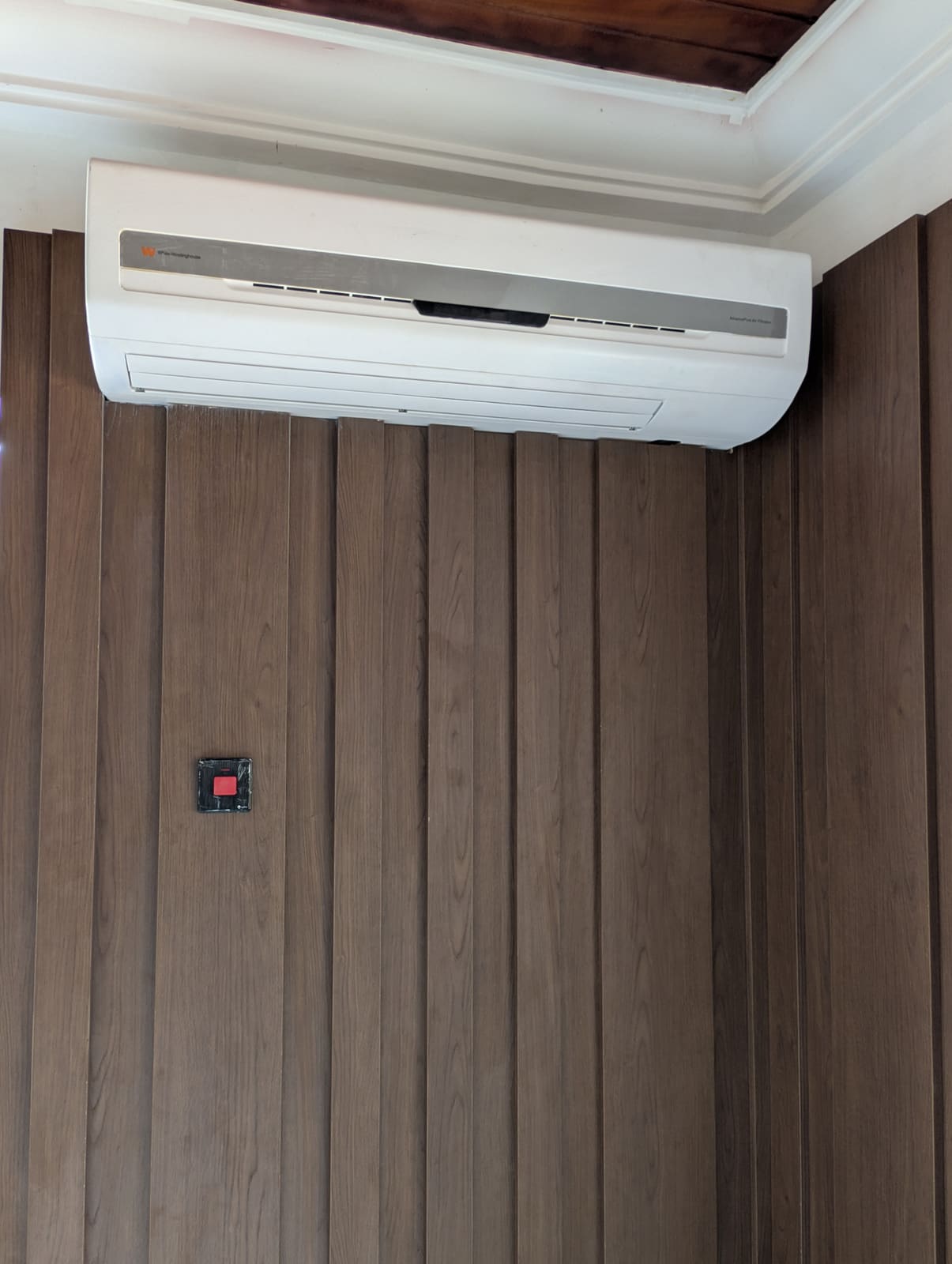 Wood slat wall paneling detail, Achimota guesthouse