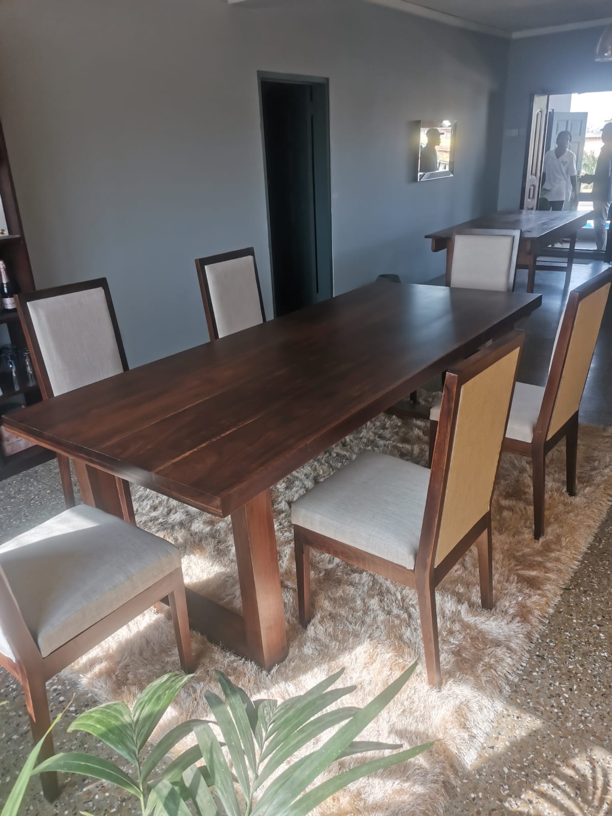 Hyedua dining table and six upholstered chairs — full set installed