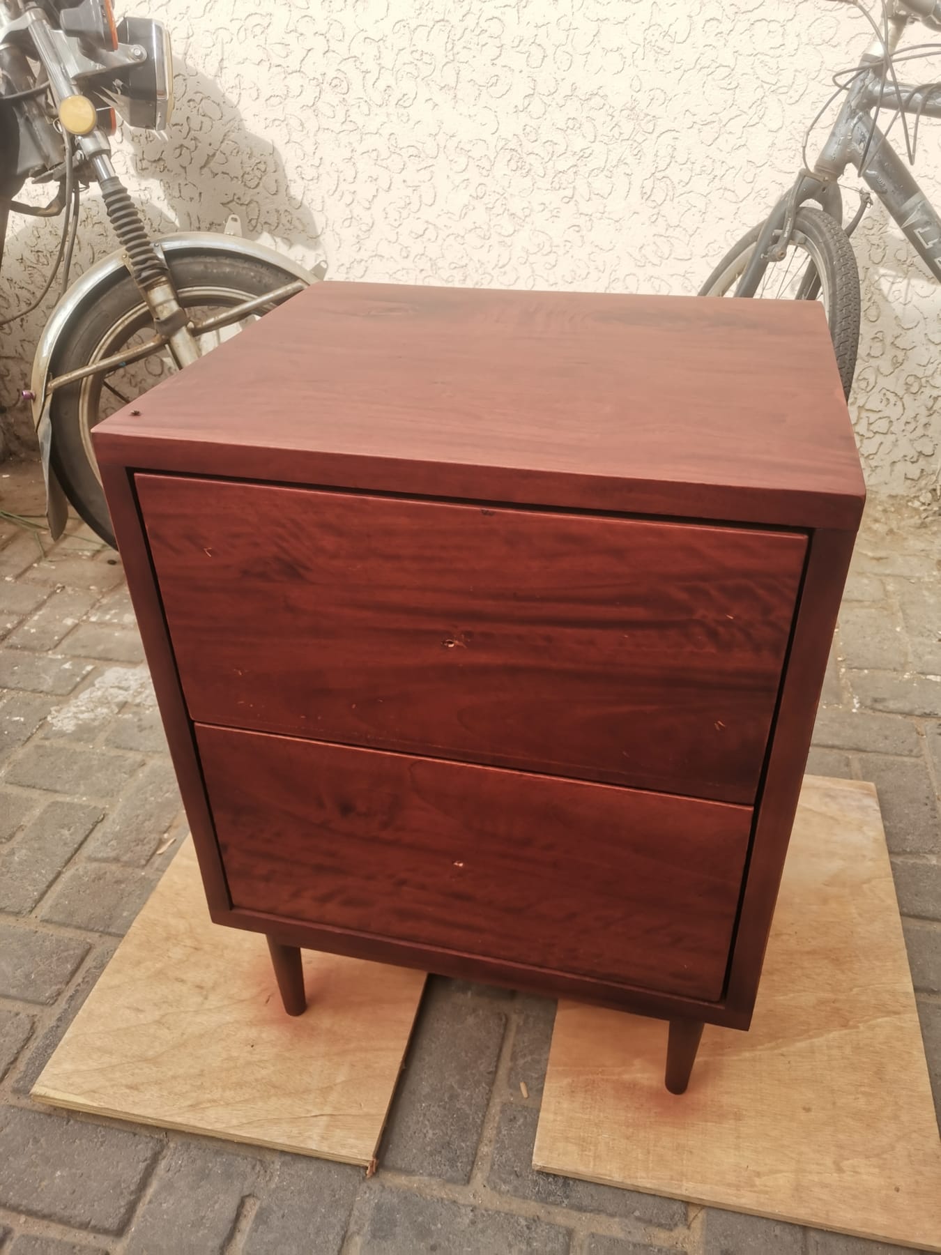 Two-drawer hardwood bedside table